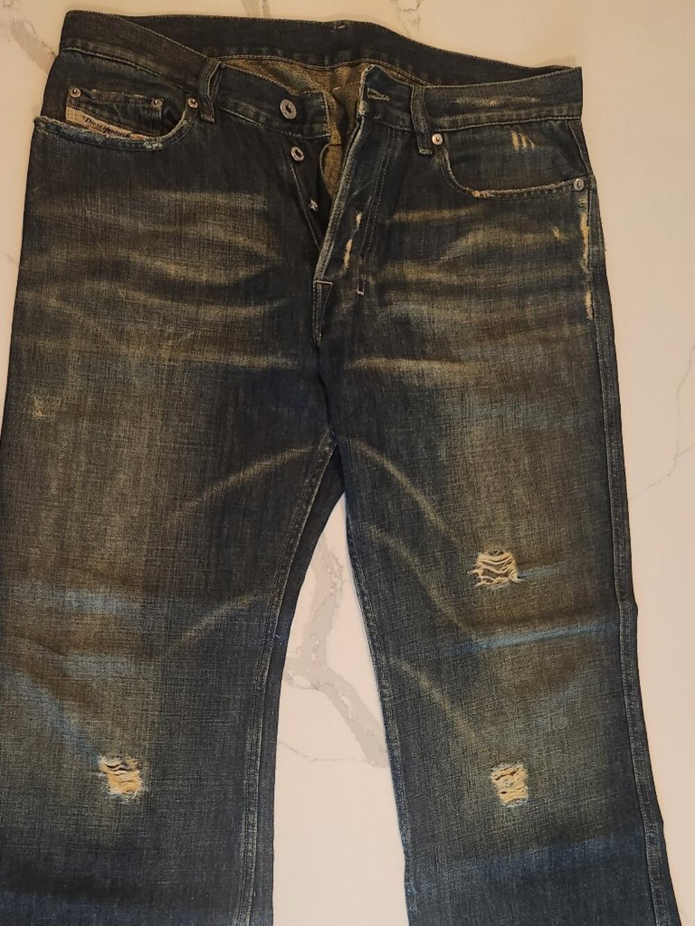 Diesel Men's Distressed Mud Wash Denim Jeans Button Fly Size 34